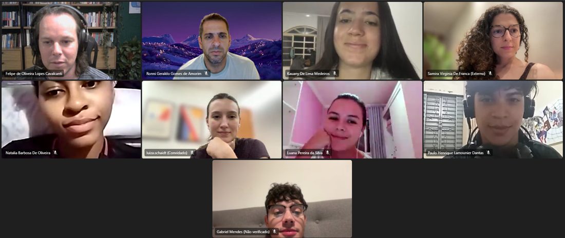 Captura de tela de reunião online do GT 12 no Microsoft Teams, com nove participantes em vídeo.
